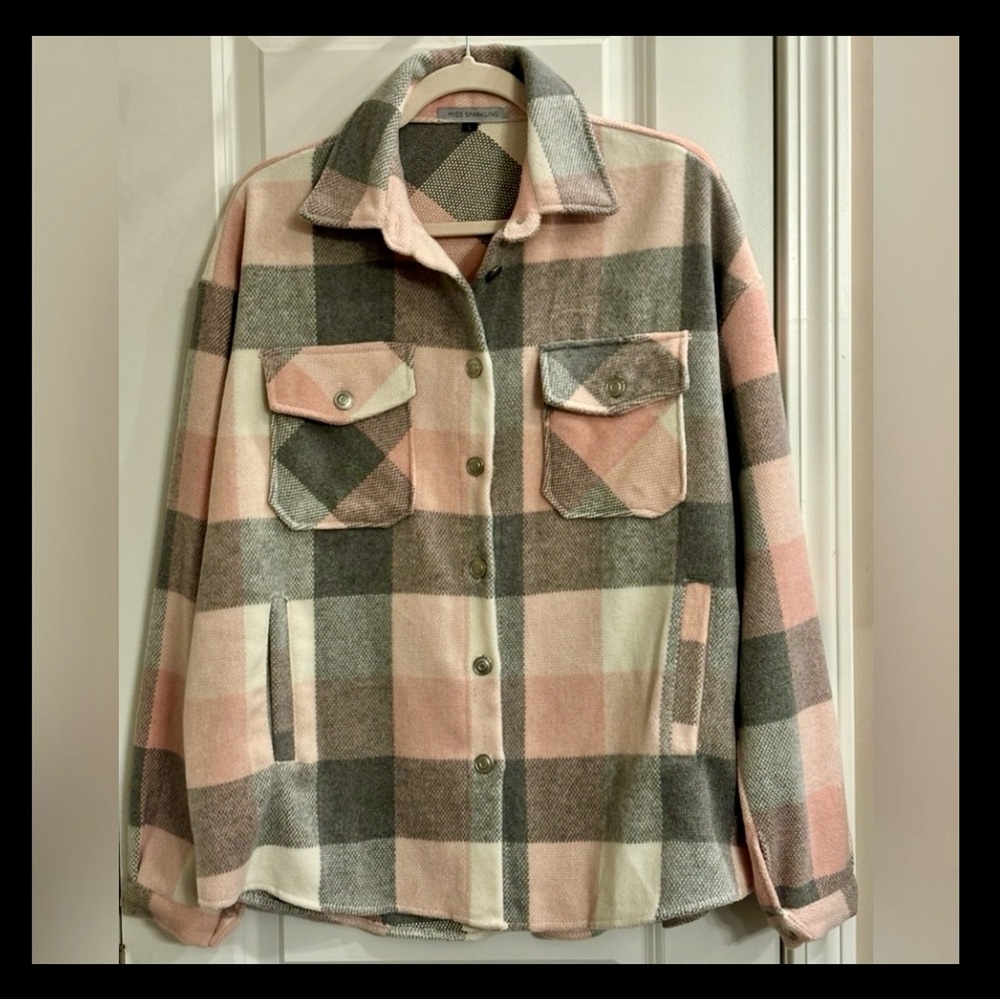 Miss Sparkling plaid flannel jacket with pockets size Large NWOT